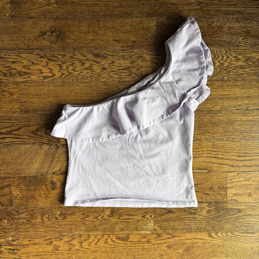 Anthropologie Maeve One-Shoulder Ruffle Crop Top - Lavender | Women’s XS